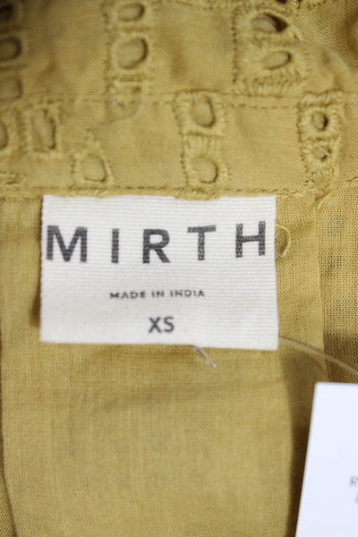 Mirth Women Kaftan Dress Yellow Cotton Geometric Short Sleeve Size XS