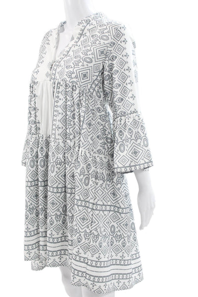 Miss Look Women White Geometric Collared Long-Sleeve Button-Up Dress Size S