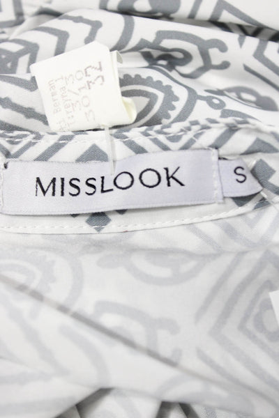 Miss Look Women White Geometric Collared Long-Sleeve Button-Up Dress Size S