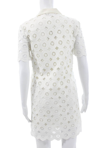 Zara Womens Shift Dress White Cotton Short Sleeve Geometric Button Size XS
