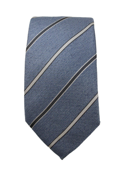 Armani Collezioni Mens Silk Striped Classic Necktie Blue Grey