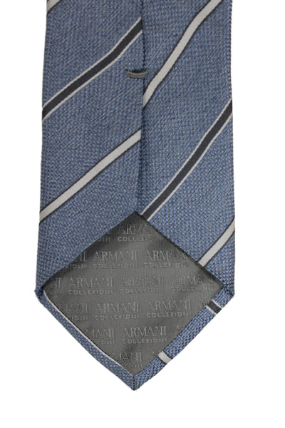 Armani Collezioni Mens Silk Striped Classic Necktie Blue Grey