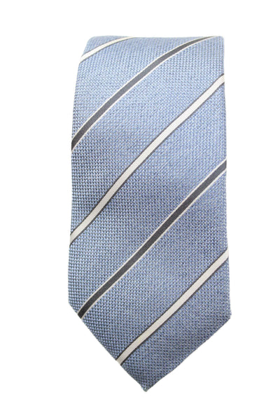Armani Collezioni Mens Silk Striped Classic Necktie Blue Grey