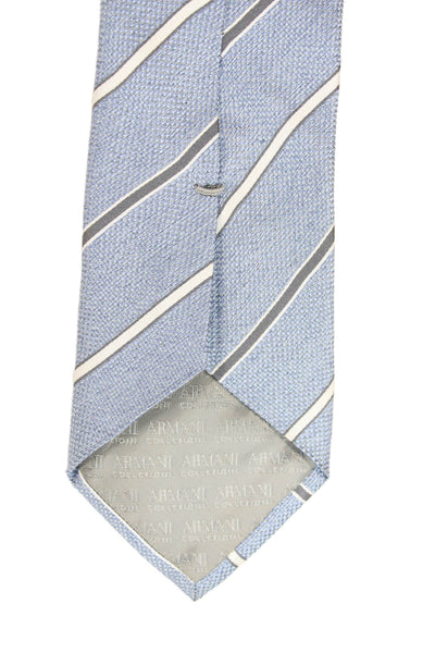 Armani Collezioni Mens Silk Striped Classic Necktie Blue Grey