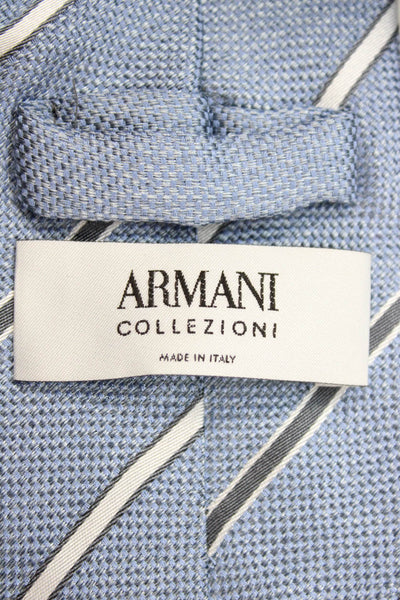 Armani Collezioni Mens Silk Striped Classic Necktie Blue Grey