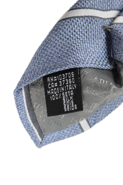Armani Collezioni Mens Silk Striped Classic Necktie Blue Grey