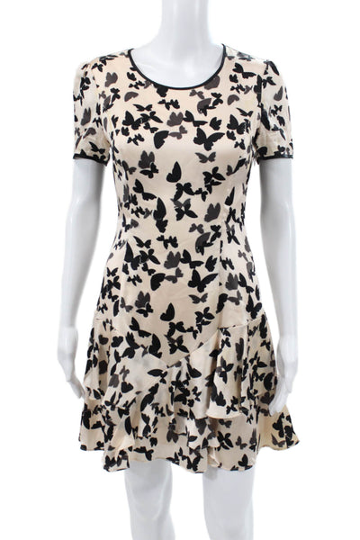 Reiss Womens Fit & Flare Silk Animal Print Dress Short Sleeve Round Neck Size 4