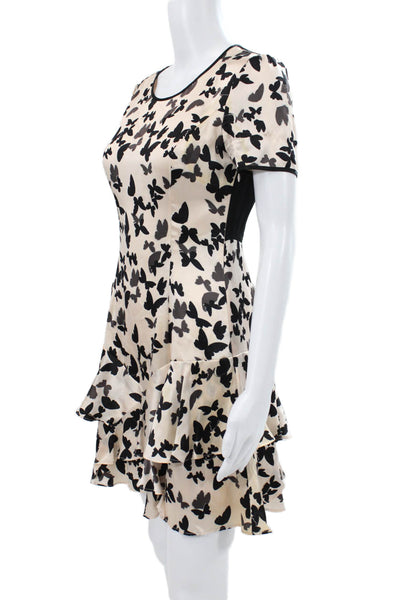 Reiss Womens Fit & Flare Silk Animal Print Dress Short Sleeve Round Neck Size 4