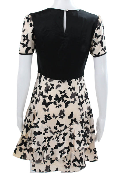 Reiss Womens Fit & Flare Silk Animal Print Dress Short Sleeve Round Neck Size 4