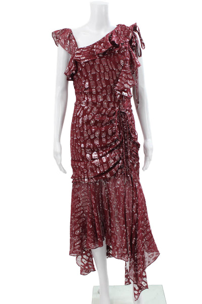Veronica Beard Womens Fit & Flare One Shoulder Red Silk Blend Dress Size 6
