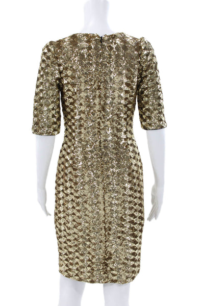 Badgley Mischka Women Gold Sequin Sheath Short Sleeve Dress Size 4