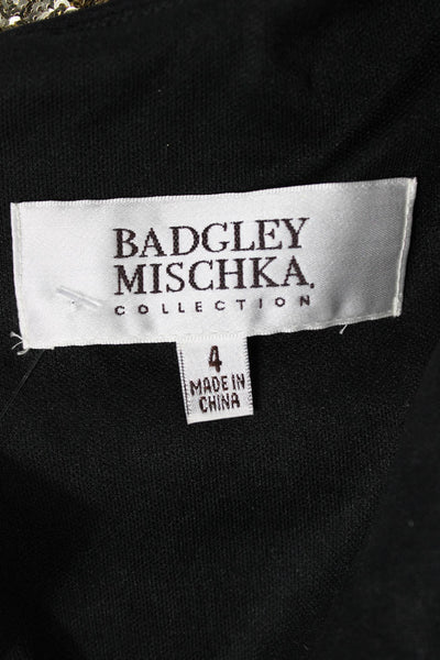 Badgley Mischka Women Gold Sequin Sheath Short Sleeve Dress Size 4