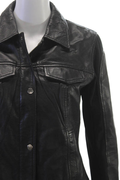 Anatomie Womens Basic Leather Jacket Black Button Long Sleeve Size S