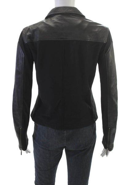 Anatomie Womens Basic Leather Jacket Black Button Long Sleeve Size S