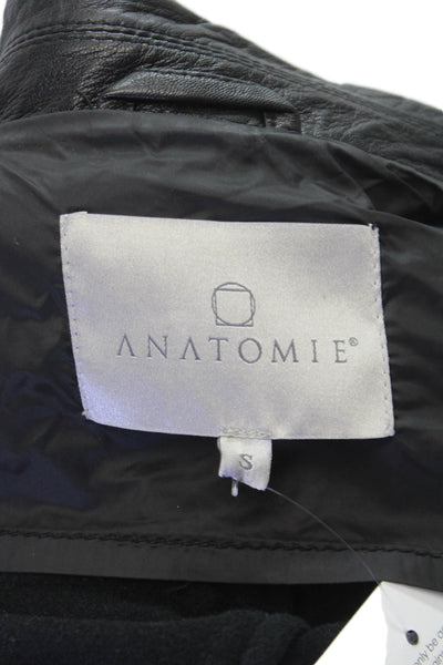 Anatomie Womens Basic Leather Jacket Black Button Long Sleeve Size S