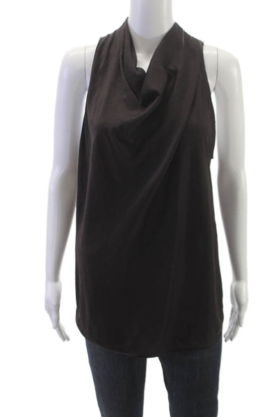 Helmut Lang Women Brown Basic Cowl Neck Sleeveless Tank Polyester Zip Size S