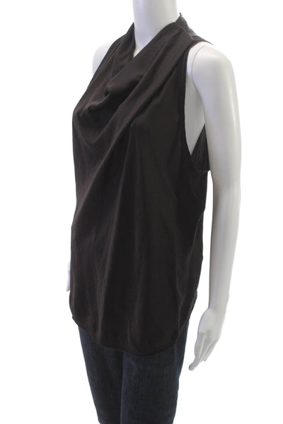 Helmut Lang Women Brown Basic Cowl Neck Sleeveless Tank Polyester Zip Size S