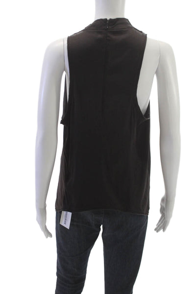 Helmut Lang Women Brown Basic Cowl Neck Sleeveless Tank Polyester Zip Size S