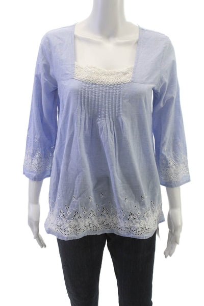 Roberta Roller Rabbit Women Tunic Blue Cotton Square Neck 3/4 Sleeve Size M