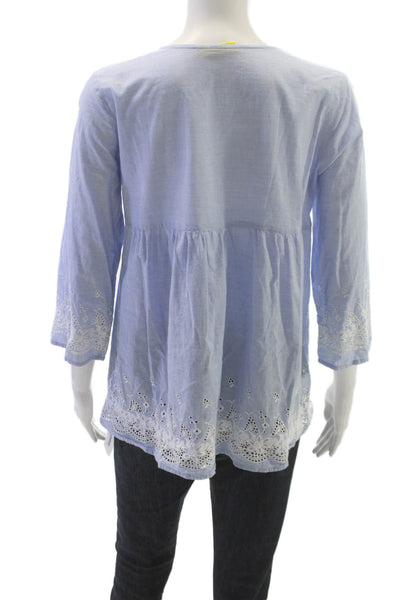 Roberta Roller Rabbit Women Tunic Blue Cotton Square Neck 3/4 Sleeve Size M