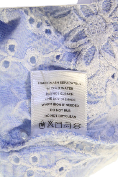 Roberta Roller Rabbit Women Tunic Blue Cotton Square Neck 3/4 Sleeve Size M