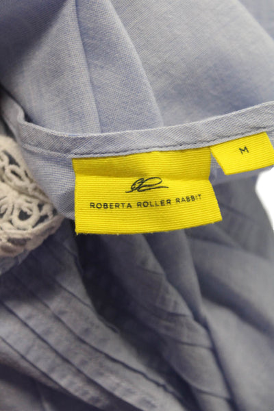 Roberta Roller Rabbit Women Tunic Blue Cotton Square Neck 3/4 Sleeve Size M