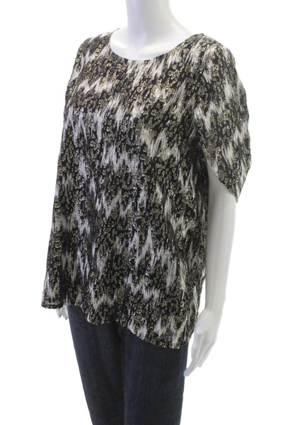 Figue Womens Black Geometric Basic Round Neck 3/4 Sleeve Blouse Size M
