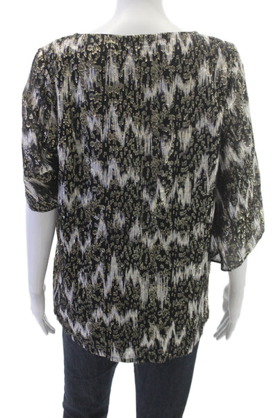 Figue Womens Black Geometric Basic Round Neck 3/4 Sleeve Blouse Size M