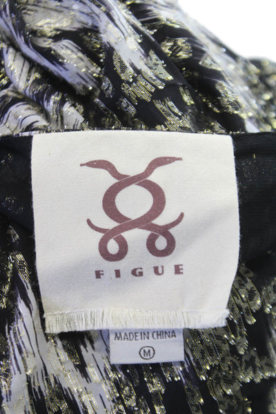 Figue Womens Black Geometric Basic Round Neck 3/4 Sleeve Blouse Size M