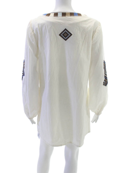 Figue Womens Ivory Geometric V-Neck Shift Dress Long Sleeve Size S