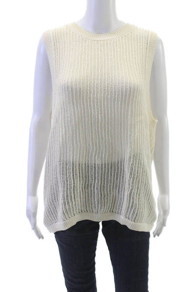 Zara Women Sleeveless Wool Vest Sweater Ivory Crew Neck Size L