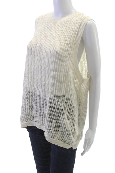 Zara Women Sleeveless Wool Vest Sweater Ivory Crew Neck Size L