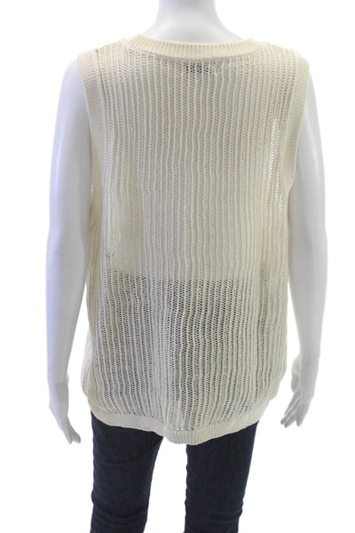 Zara Women Sleeveless Wool Vest Sweater Ivory Crew Neck Size L