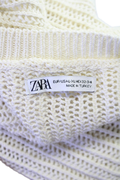 Zara Women Sleeveless Wool Vest Sweater Ivory Crew Neck Size L