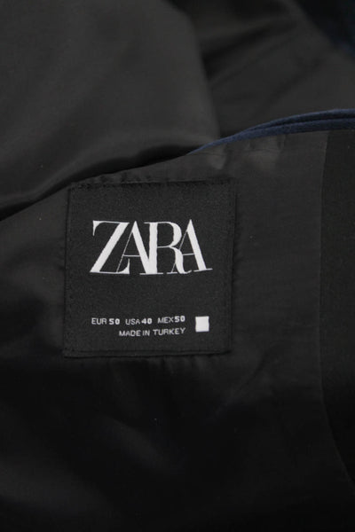 Zara Mens Two Button Blazer Blue Polyester Size 40