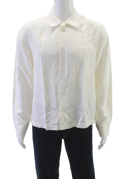 Zara Mens Long Sleeves Button Down Shirt Ivory White Size Medium