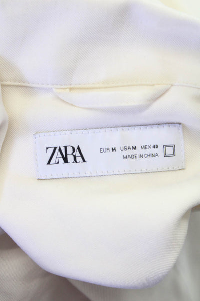 Zara Mens Long Sleeves Button Down Shirt Ivory White Size Medium