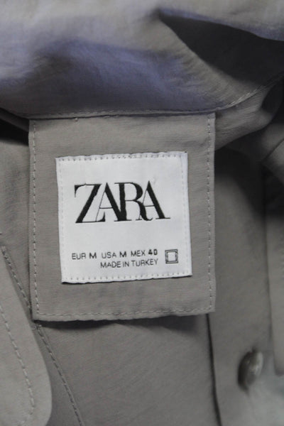 Zara Mens Short Sleeves Button Down Shirt Gravel Grey Size Medium