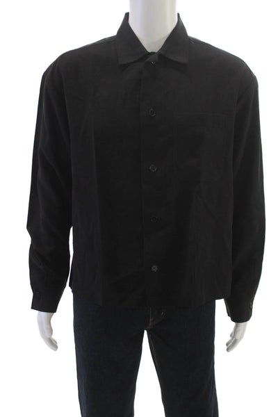 Zara Mens Long Sleeves Crew Neck Button Down Shirt Black Size Medium