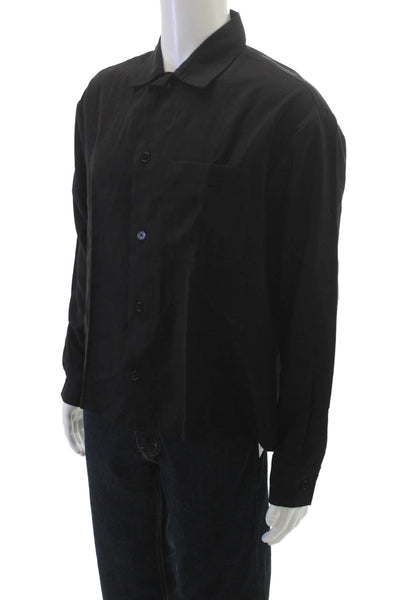 Zara Mens Long Sleeves Crew Neck Button Down Shirt Black Size Medium