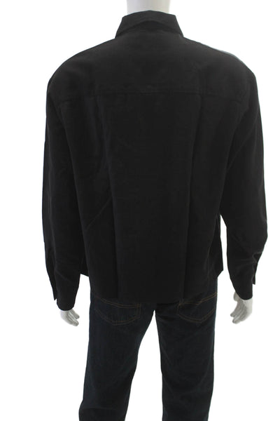 Zara Mens Long Sleeves Crew Neck Button Down Shirt Black Size Medium