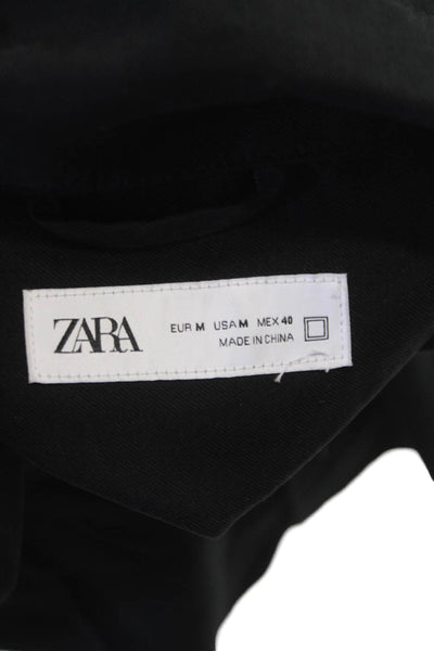 Zara Mens Long Sleeves Crew Neck Button Down Shirt Black Size Medium