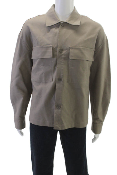 Zara Mens Button Down Long Sleeves Shirt Taupe Beige Size Large