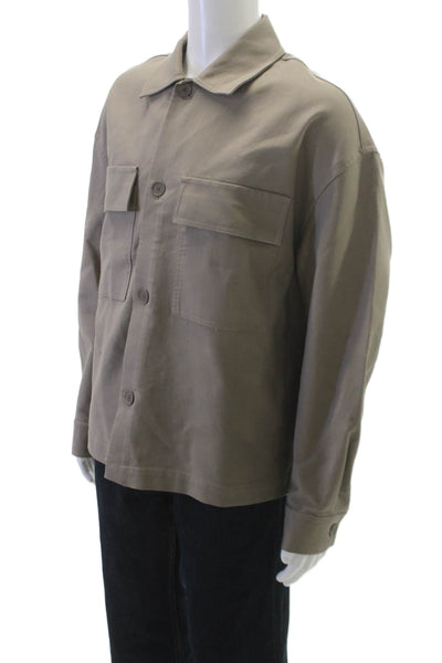 Zara Mens Button Down Long Sleeves Shirt Taupe Beige Size Large