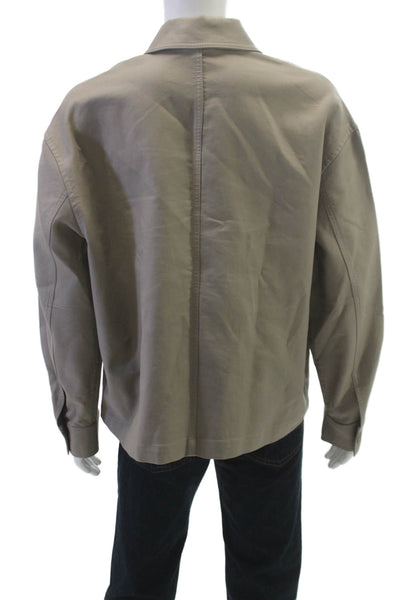 Zara Mens Button Down Long Sleeves Shirt Taupe Beige Size Large