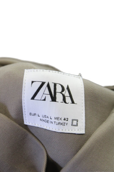 Zara Mens Button Down Long Sleeves Shirt Taupe Beige Size Large