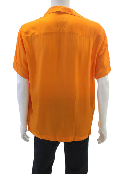 Zara Mens Floral Print Button Down Shirt Orange Pink Size Small