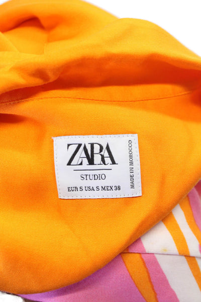 Zara Mens Floral Print Button Down Shirt Orange Pink Size Small