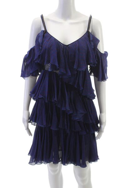 philosophy Womens Trapeze Swing Silk Blue V-Neck Short Sleeve Dress Long Size 4