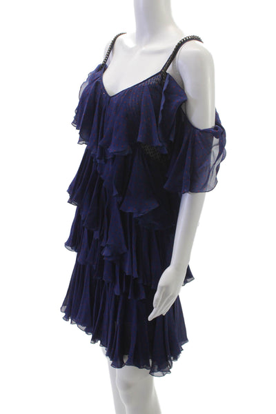philosophy Womens Trapeze Swing Silk Blue V-Neck Short Sleeve Dress Long Size 4